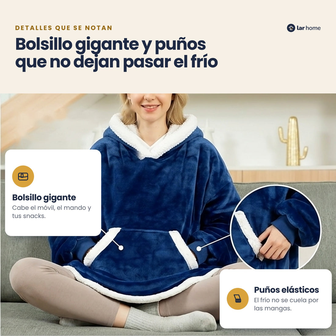 Bolsillo gigante y puños que no dejan pasar el frío